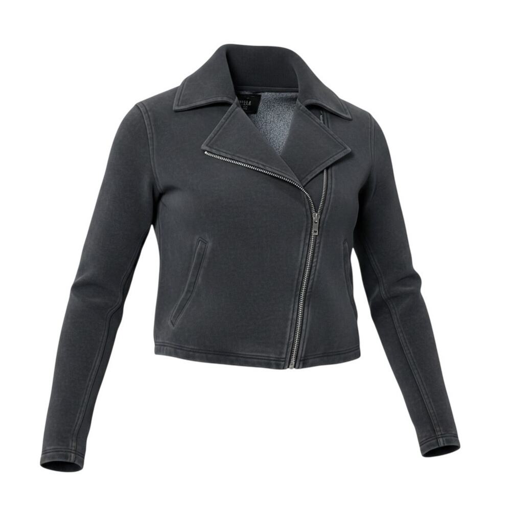 Billabong Womens XS Moto Jacket Gray Fleece Zip Cropped